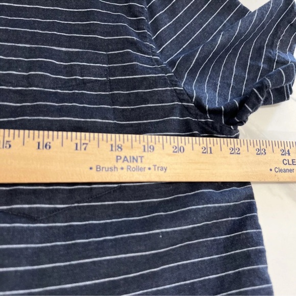 Denim & Flower Mens Casual Button Up Shirt Navy Striped Short Sleeve Slim Fit L - Picture 10 of 11